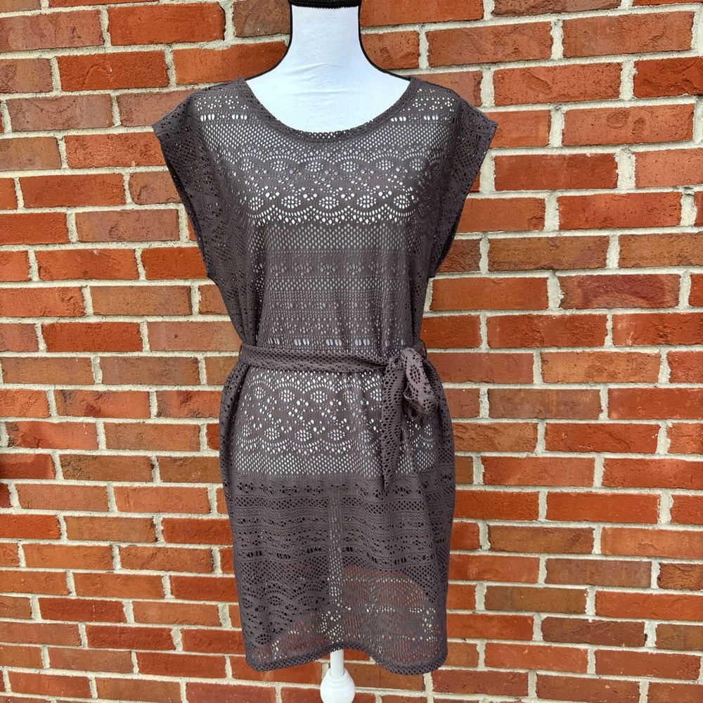 NWT Merona Target Gray Lace Belted Dress Swim Beach Cover Up Womens Medium